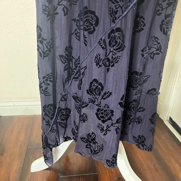 Trixxi Floral Burnout Velvet Maxi Dress M Navy Blue Asymmetrical Hem Whimsigoth - Picture 5 of 14